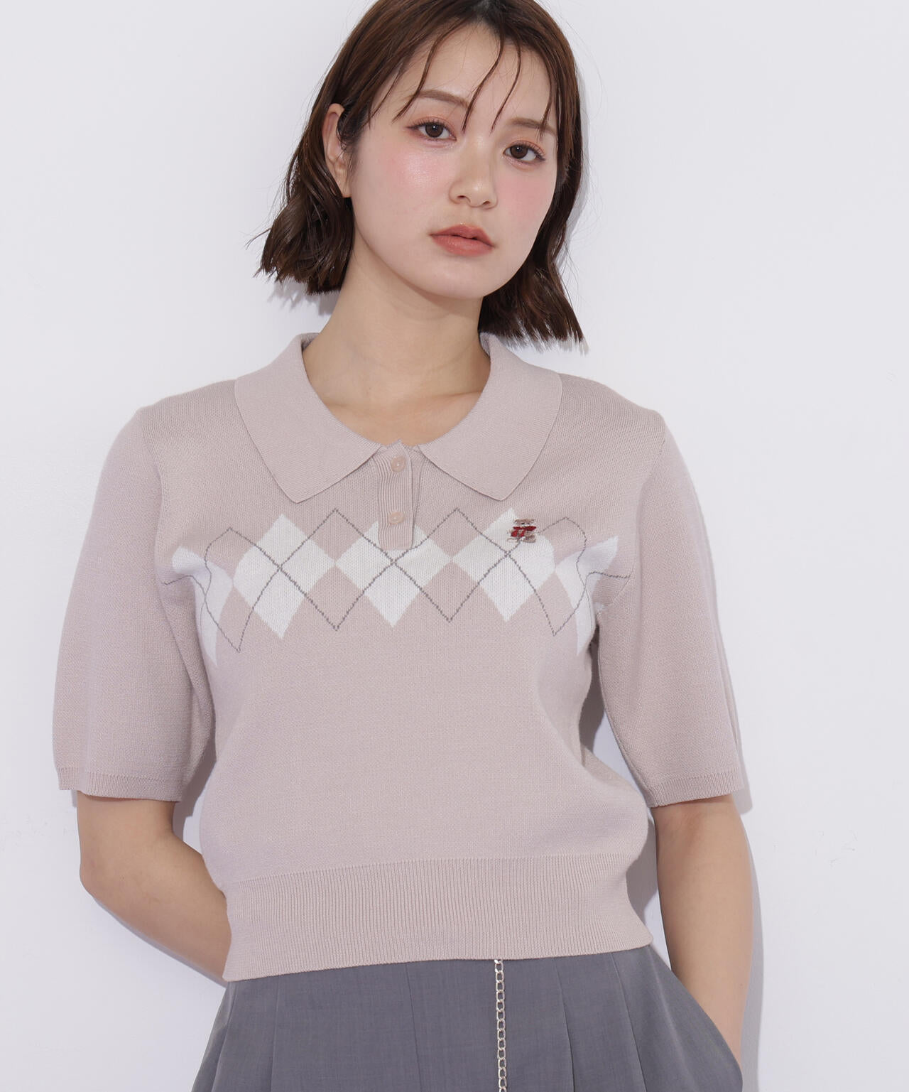 <BEARシリーズ>ポロ襟アーガイルニット