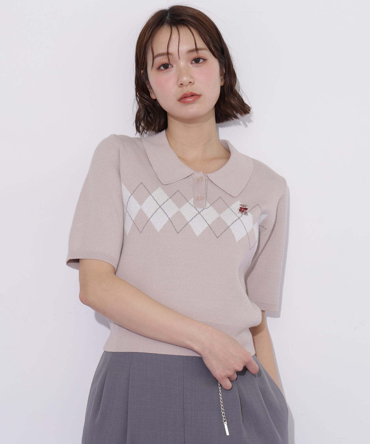 <BEARシリーズ>ポロ襟アーガイルニット