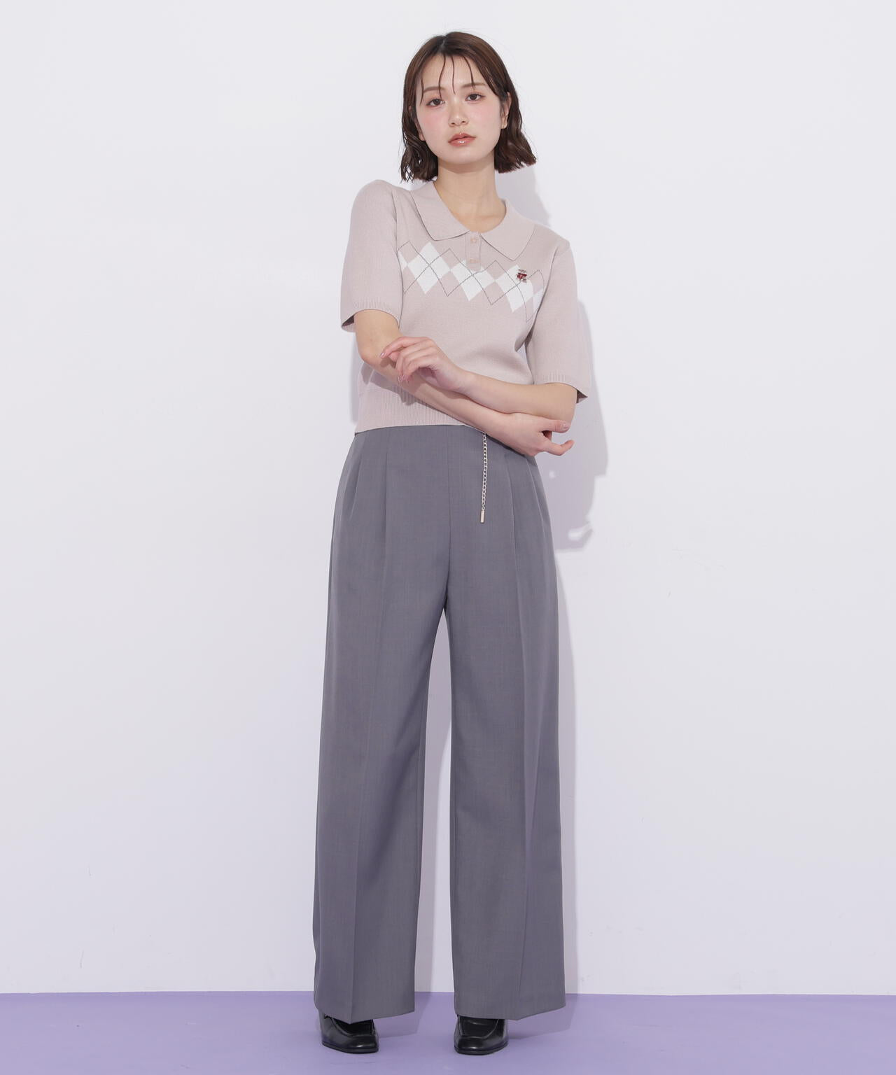 <BEARシリーズ>ポロ襟アーガイルニット