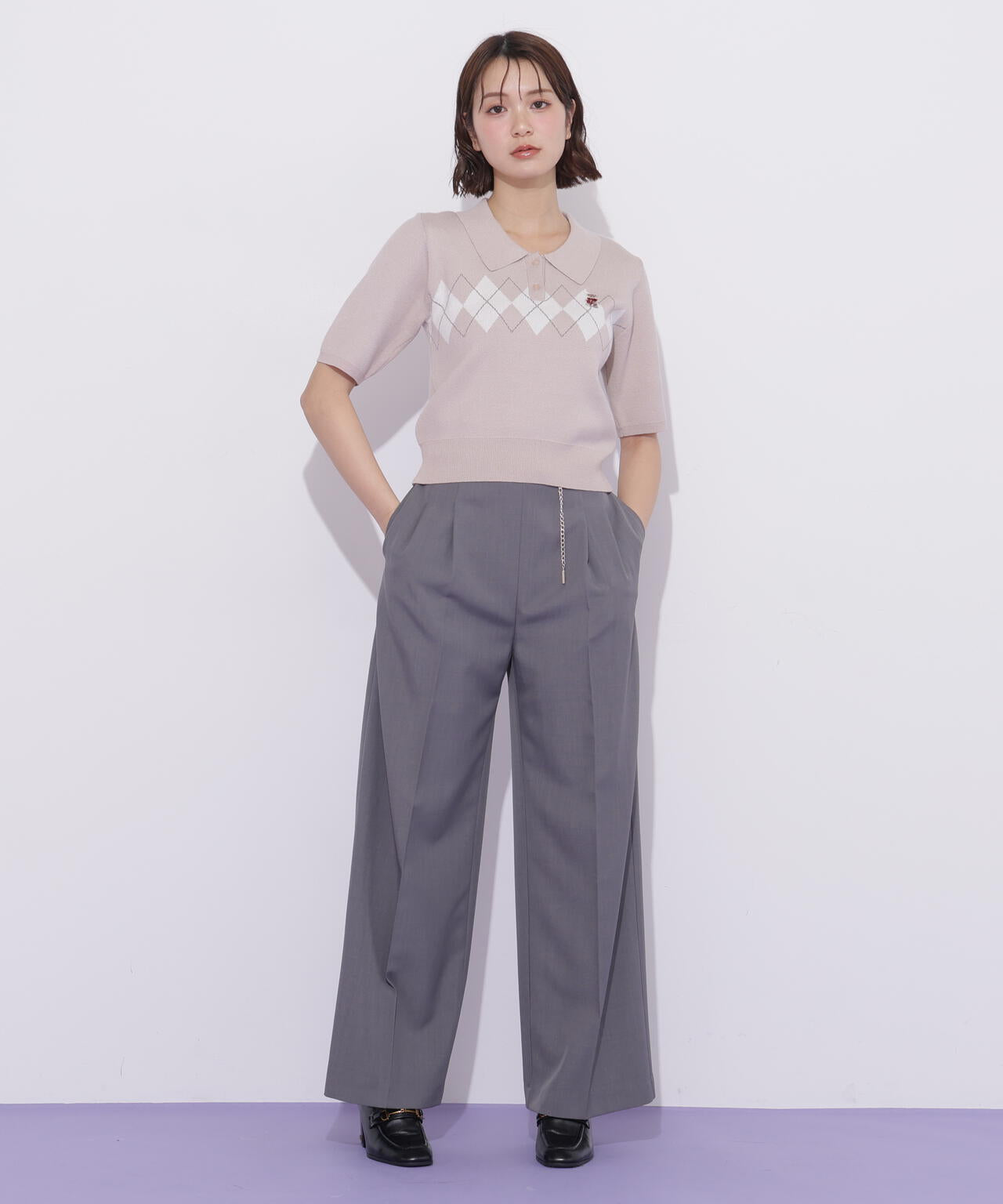 <BEARシリーズ>ポロ襟アーガイルニット