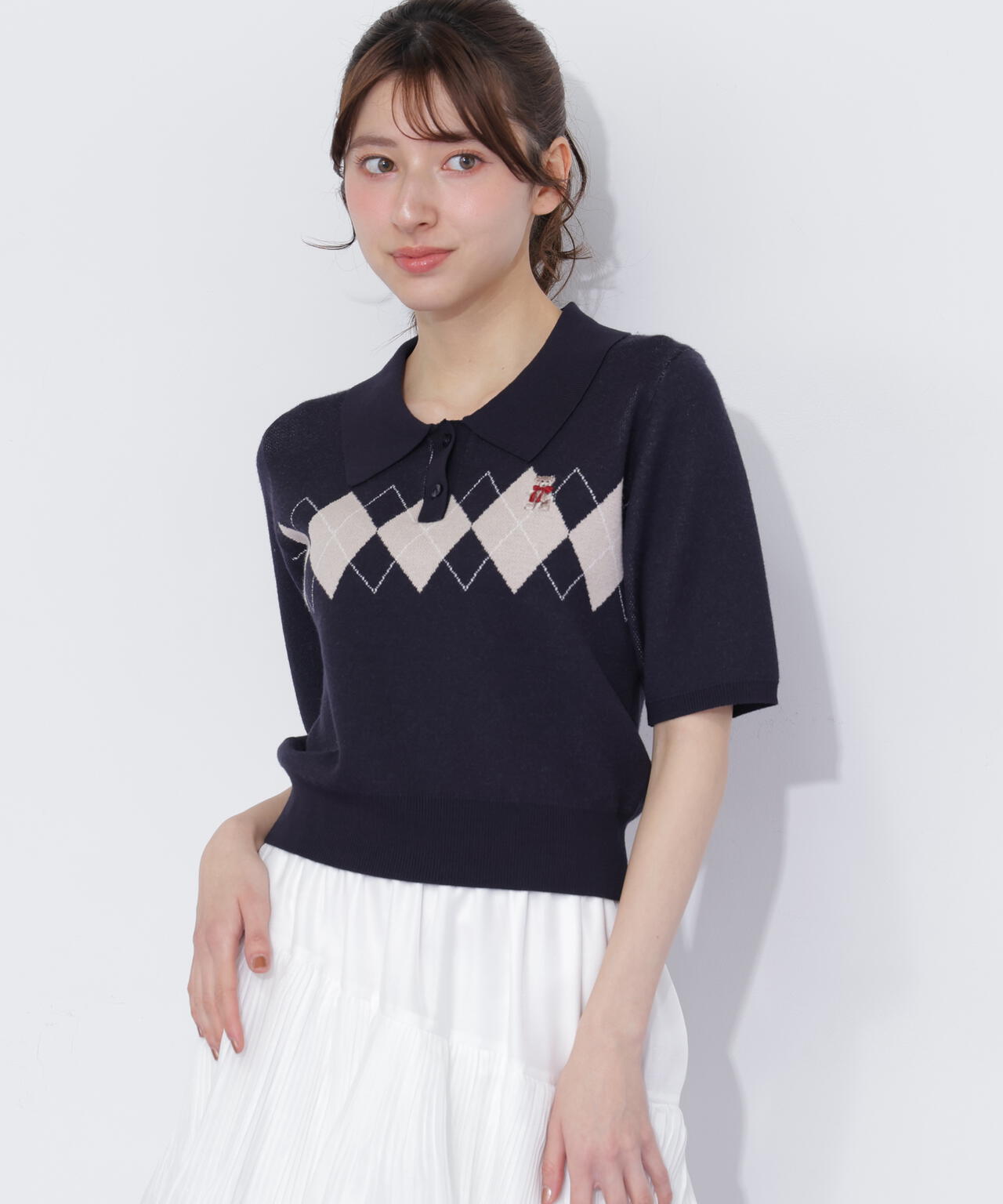 <BEARシリーズ>ポロ襟アーガイルニット
