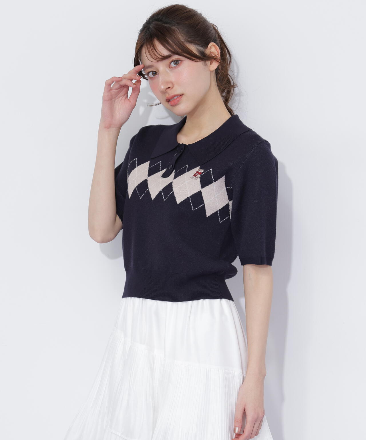 <BEARシリーズ>ポロ襟アーガイルニット