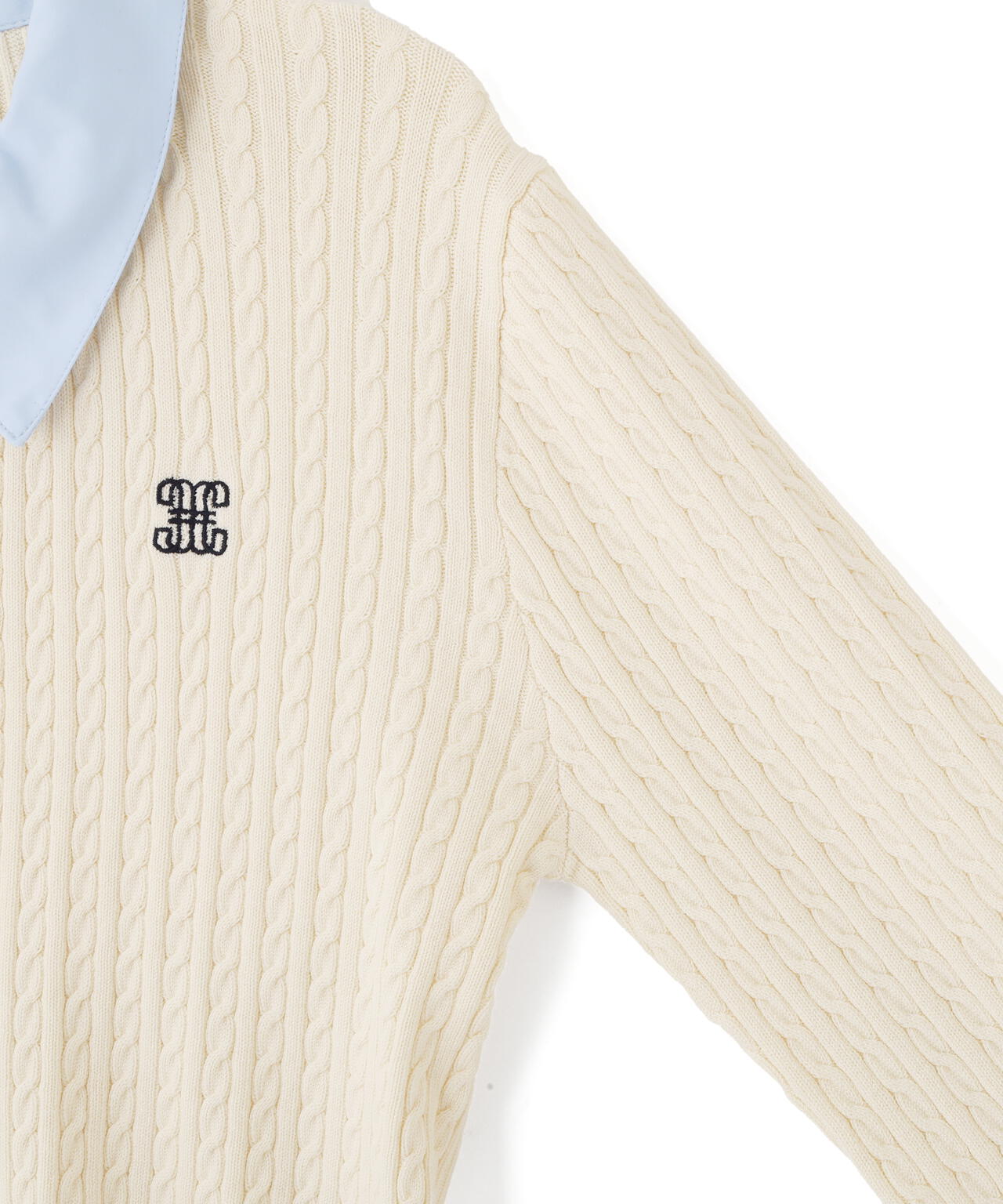 袖リボンケーブルカーディガン