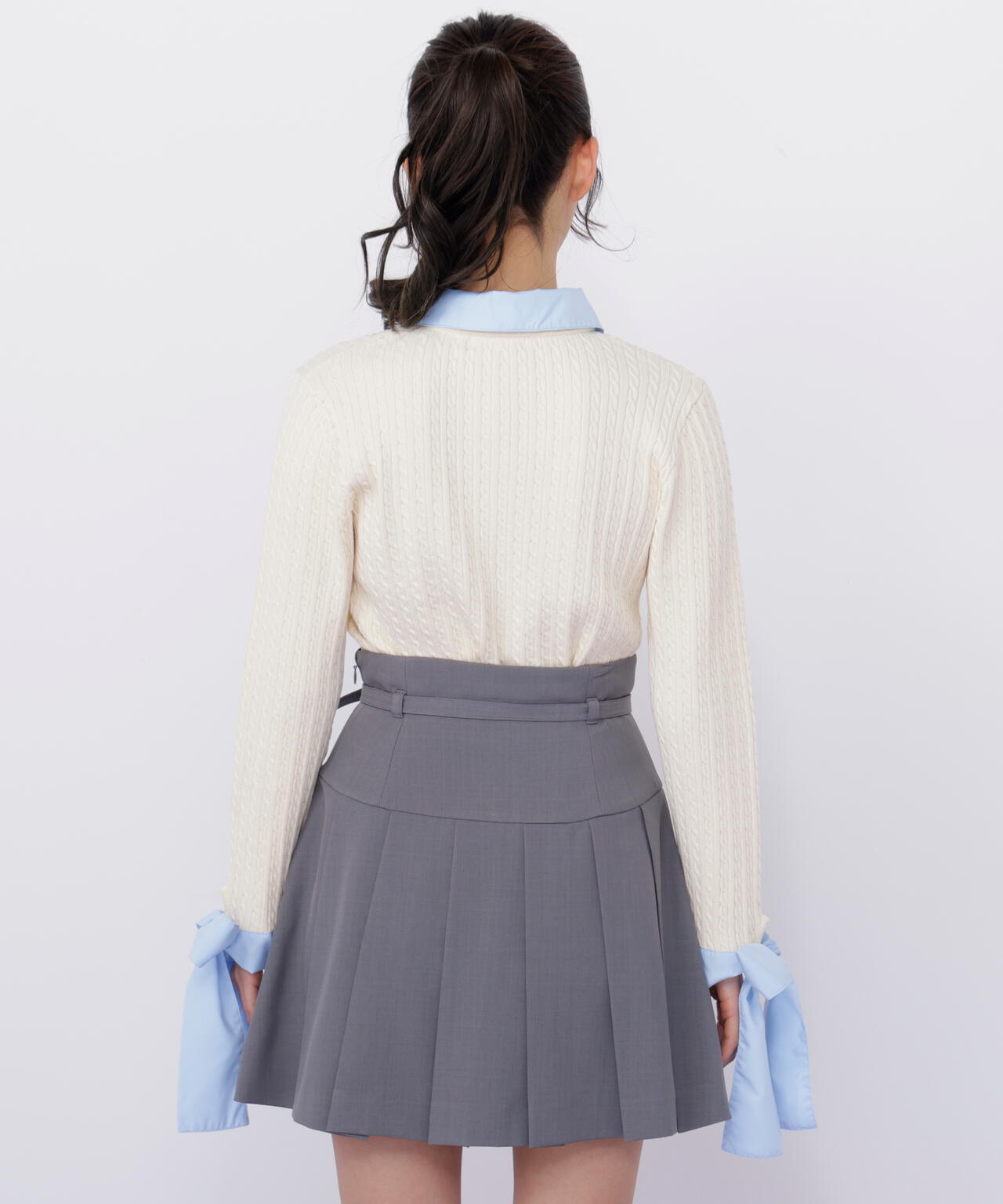 袖リボンケーブルカーディガン