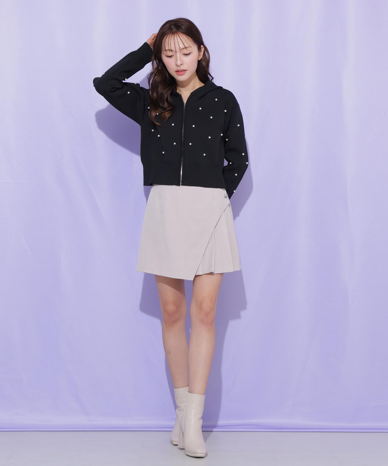 ランダムパールニットフーディー