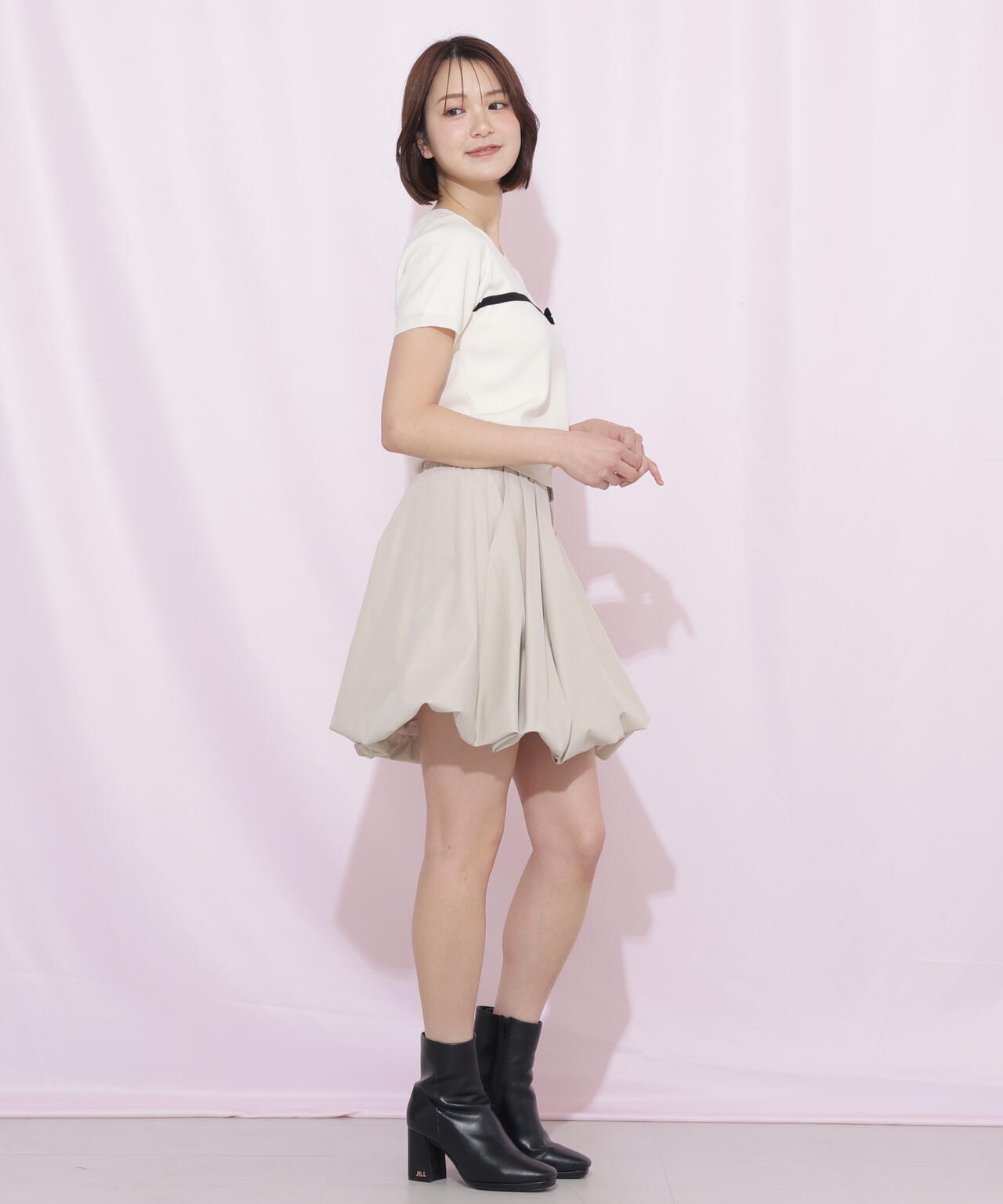 ラインリボン半袖ニット