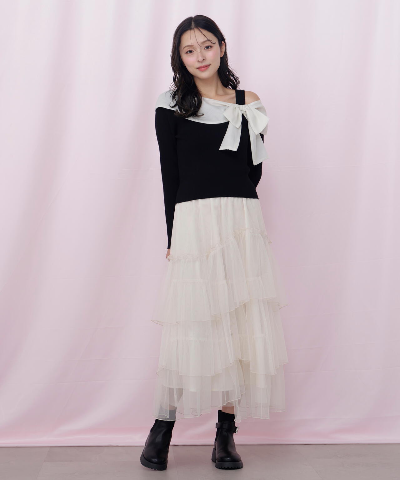 アシメリボンニット