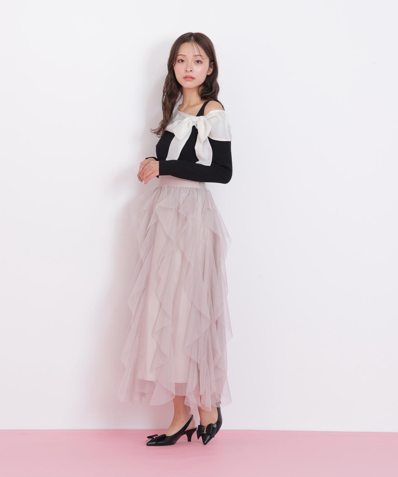 アシメリボンニット