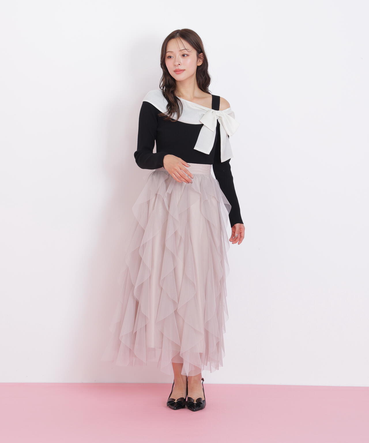 アシメリボンニット