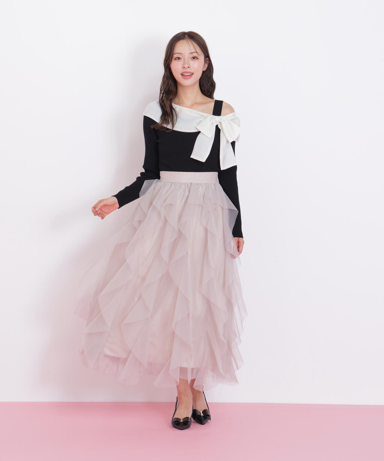 アシメリボンニット