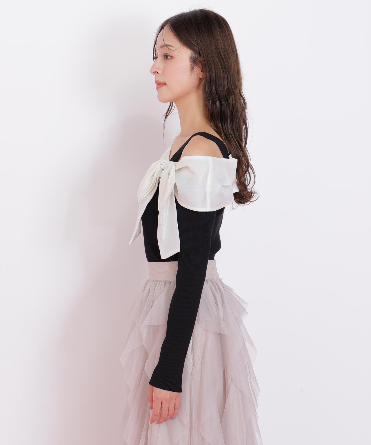 アシメリボンニット