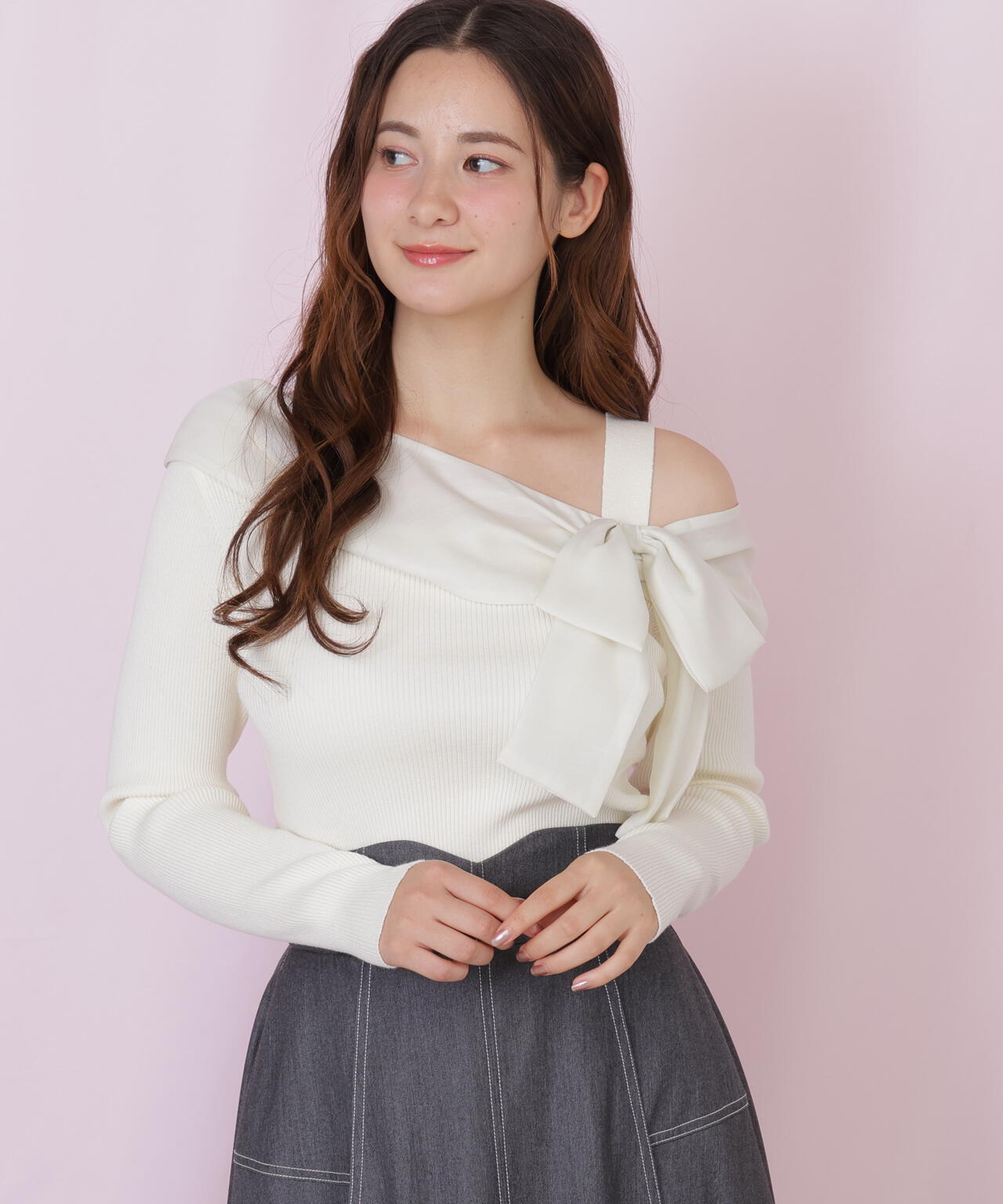 アシメリボンニット