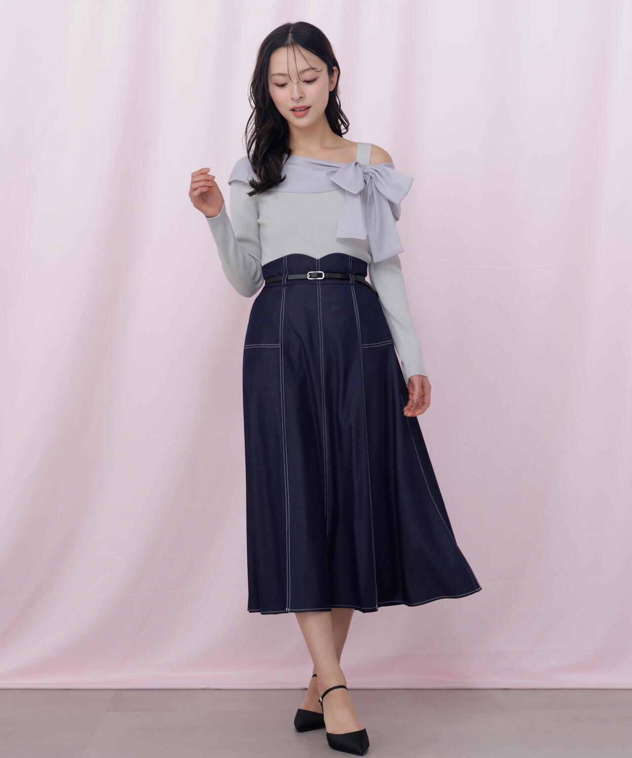 アシメリボンニット