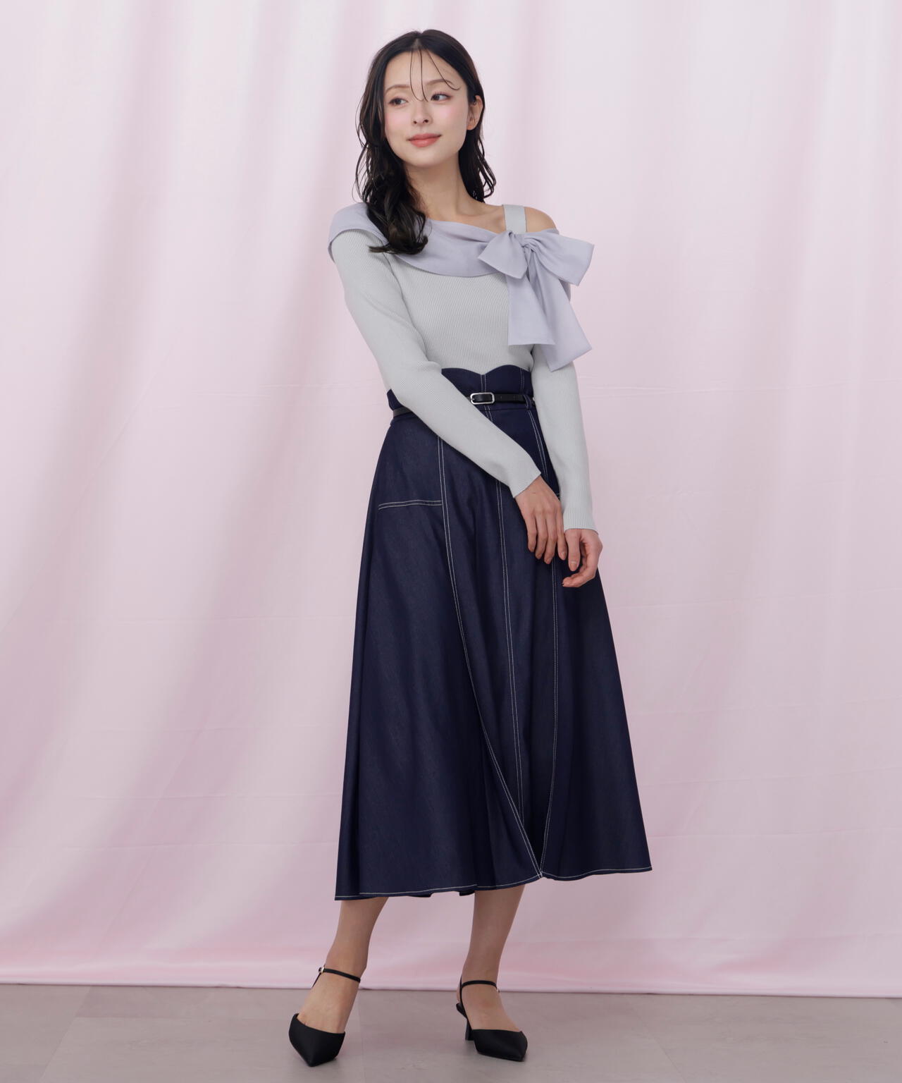 アシメリボンニット