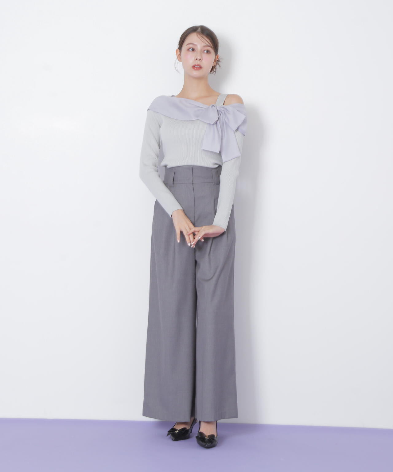 アシメリボンニット