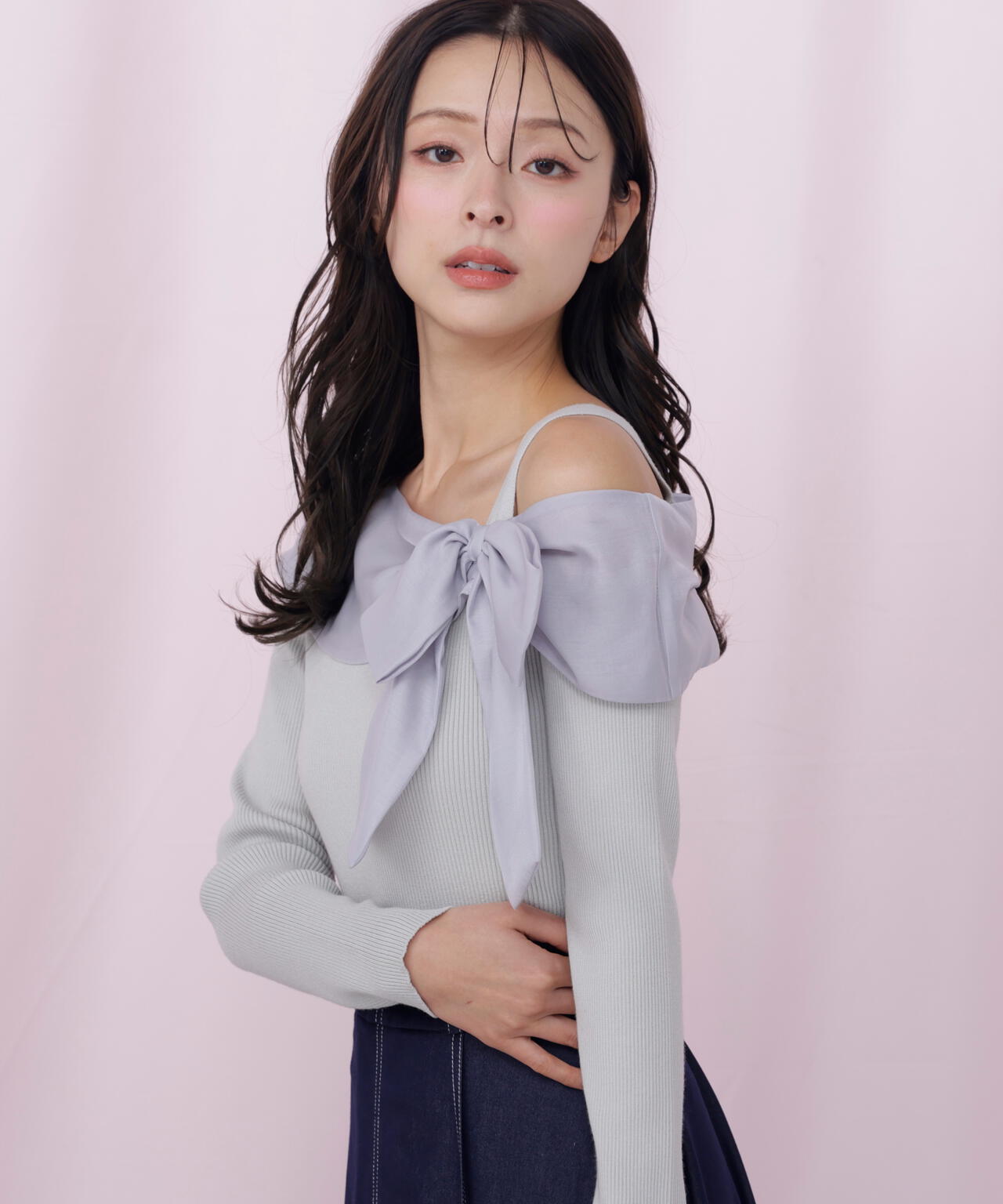 アシメリボンニット