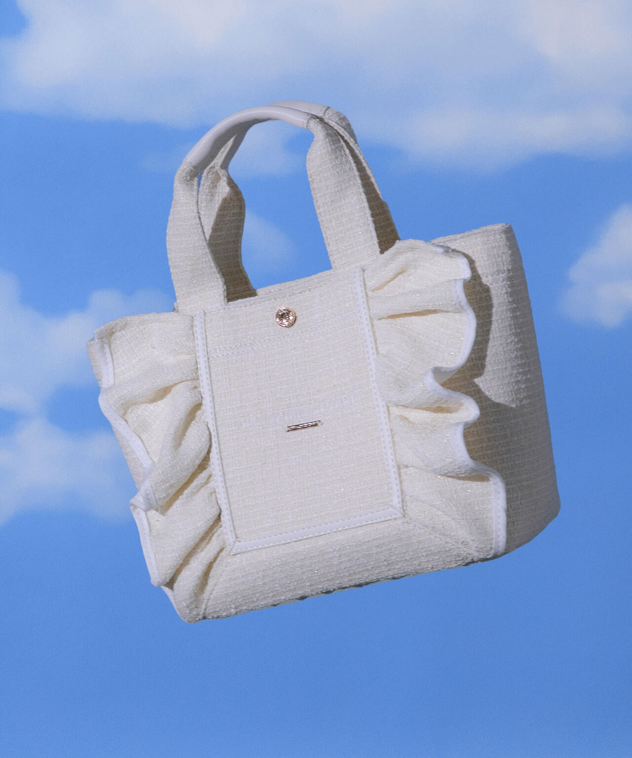 パステルツイードフレームフリルトートバッグ