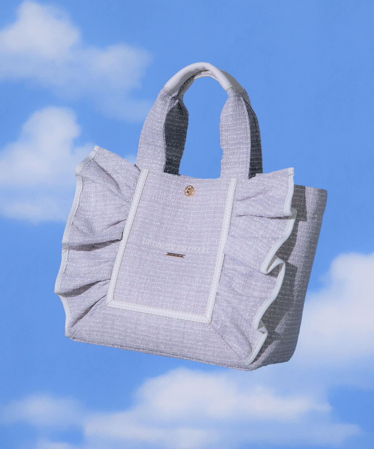 パステルツイードフレームフリルトートバッグ