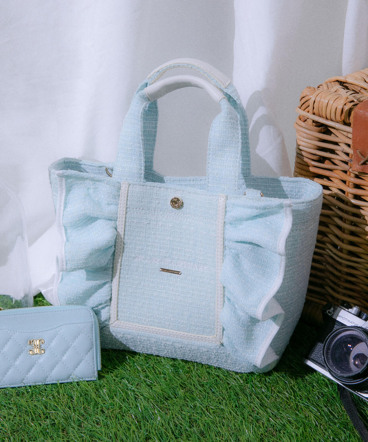 パステルツイードフレームフリルトートバッグ