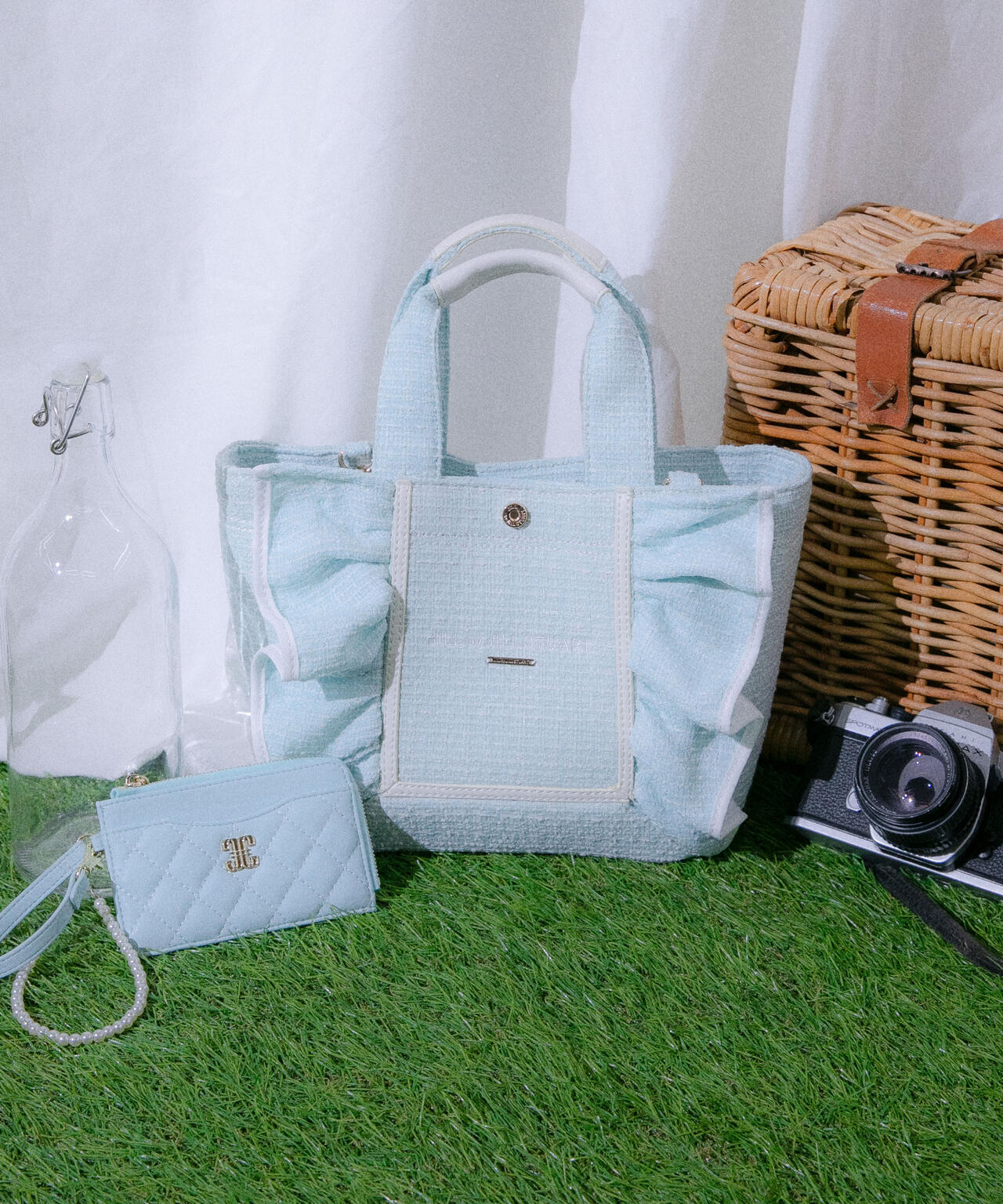 パステルツイードフレームフリルトートバッグ