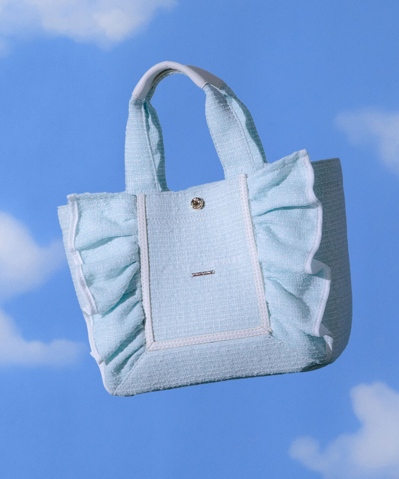 パステルツイードフレームフリルトートバッグ