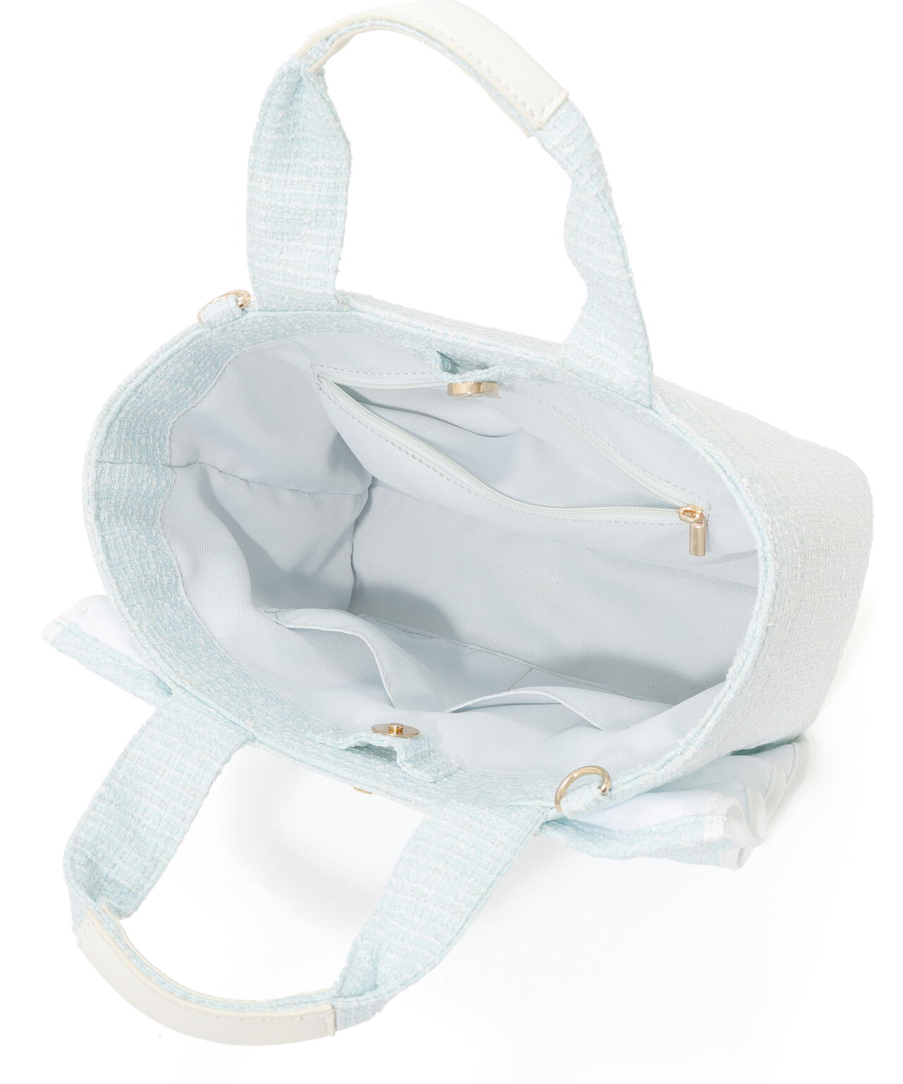 パステルツイードフレームフリルトートバッグ