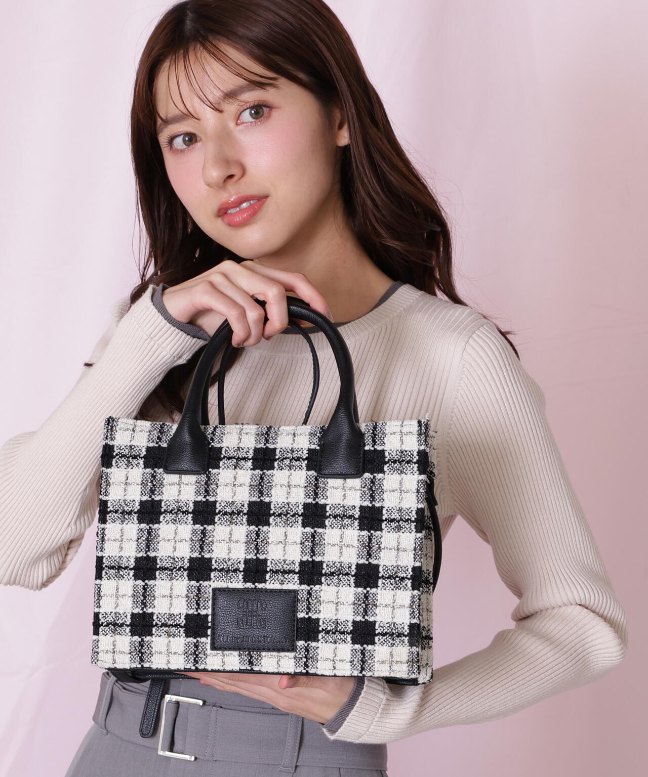 ツイードチェックトートバッグ