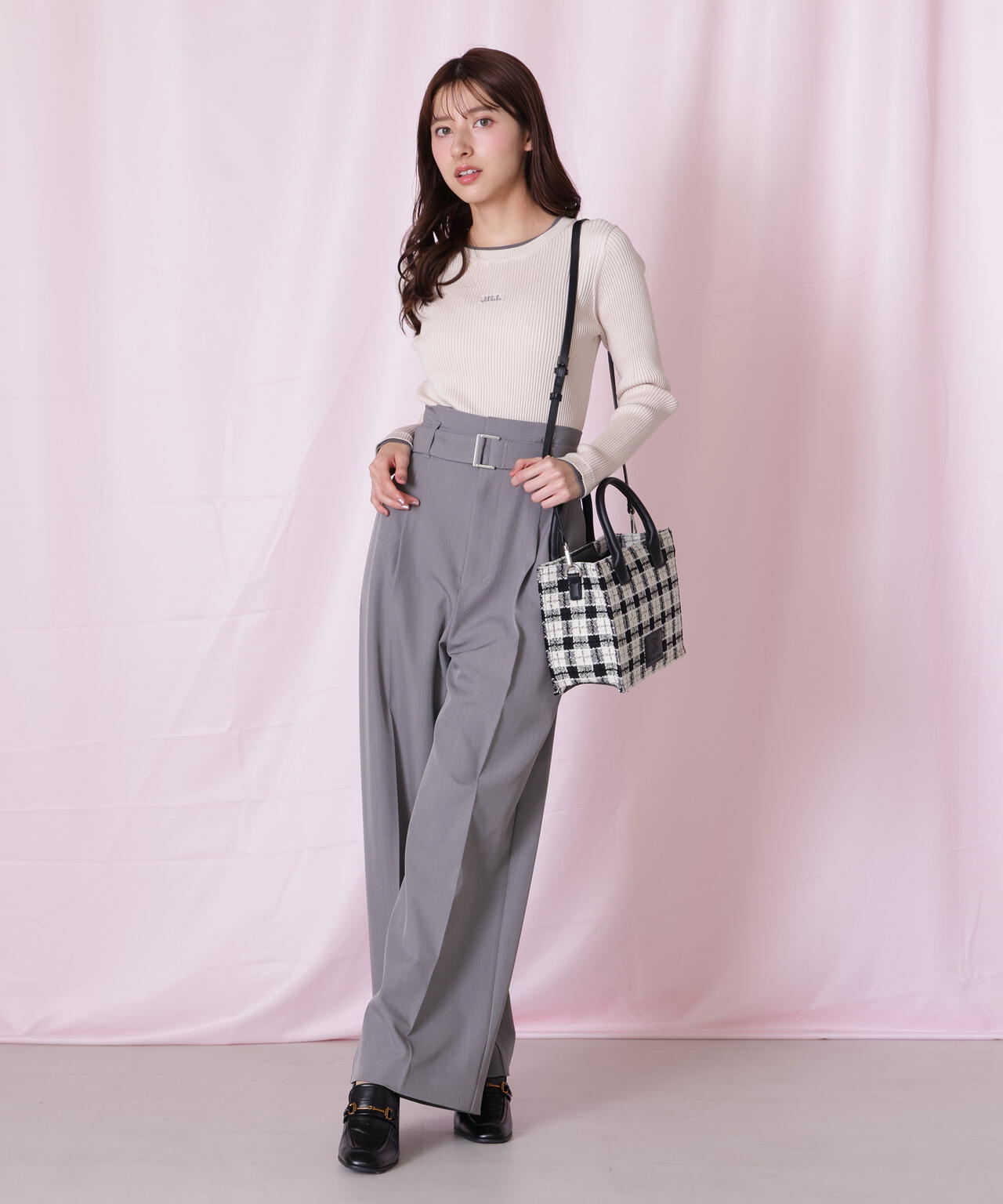 ツイードチェックトートバッグ