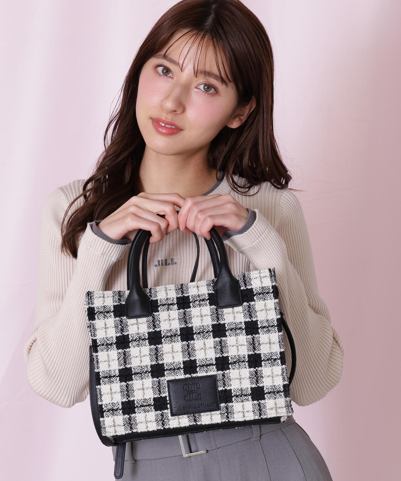 ツイードチェックトートバッグ