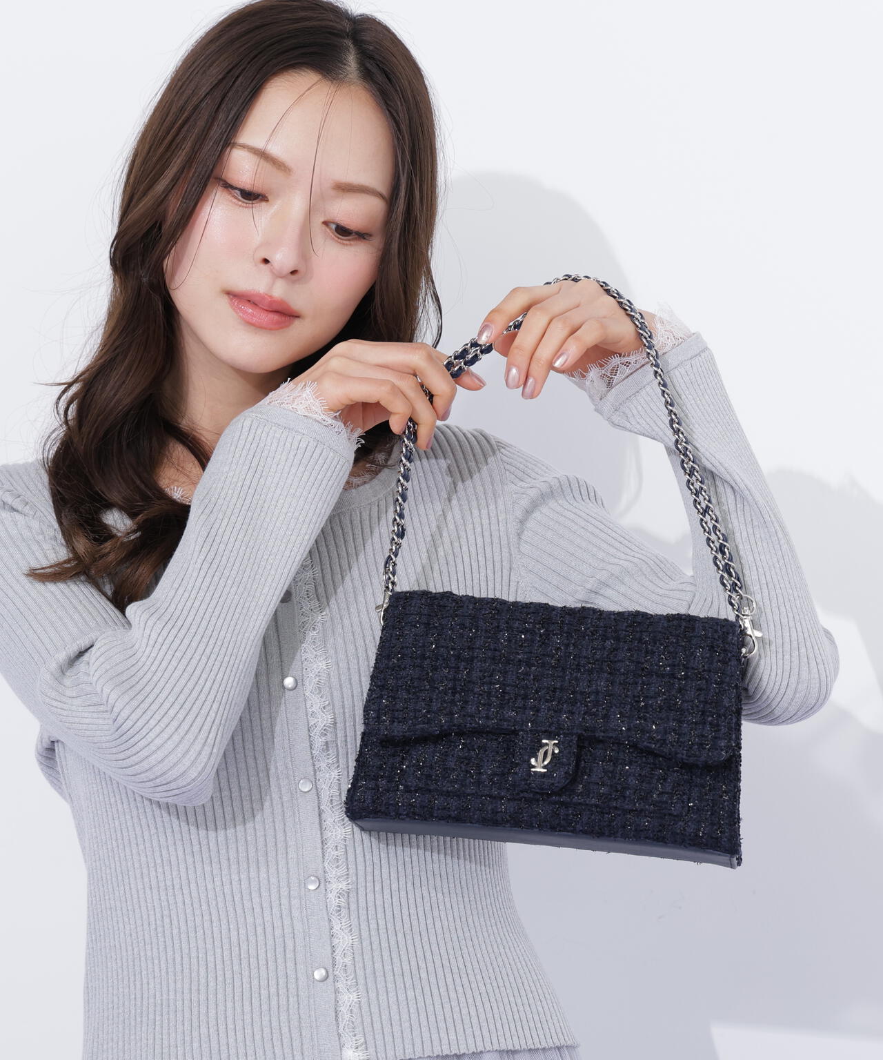 ツイードキルティングチェーンバッグ