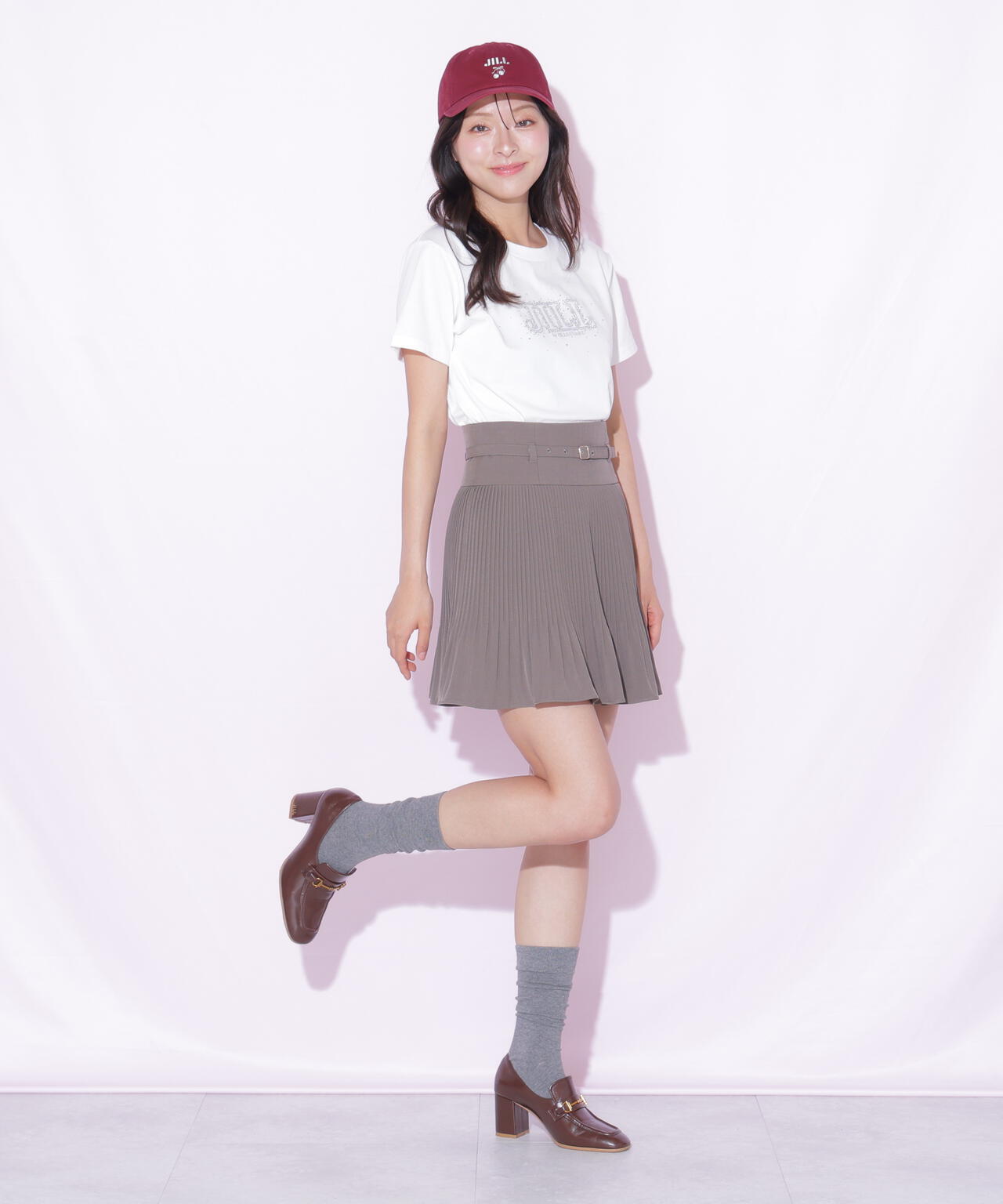 ベルト付きプリーツミニスカート