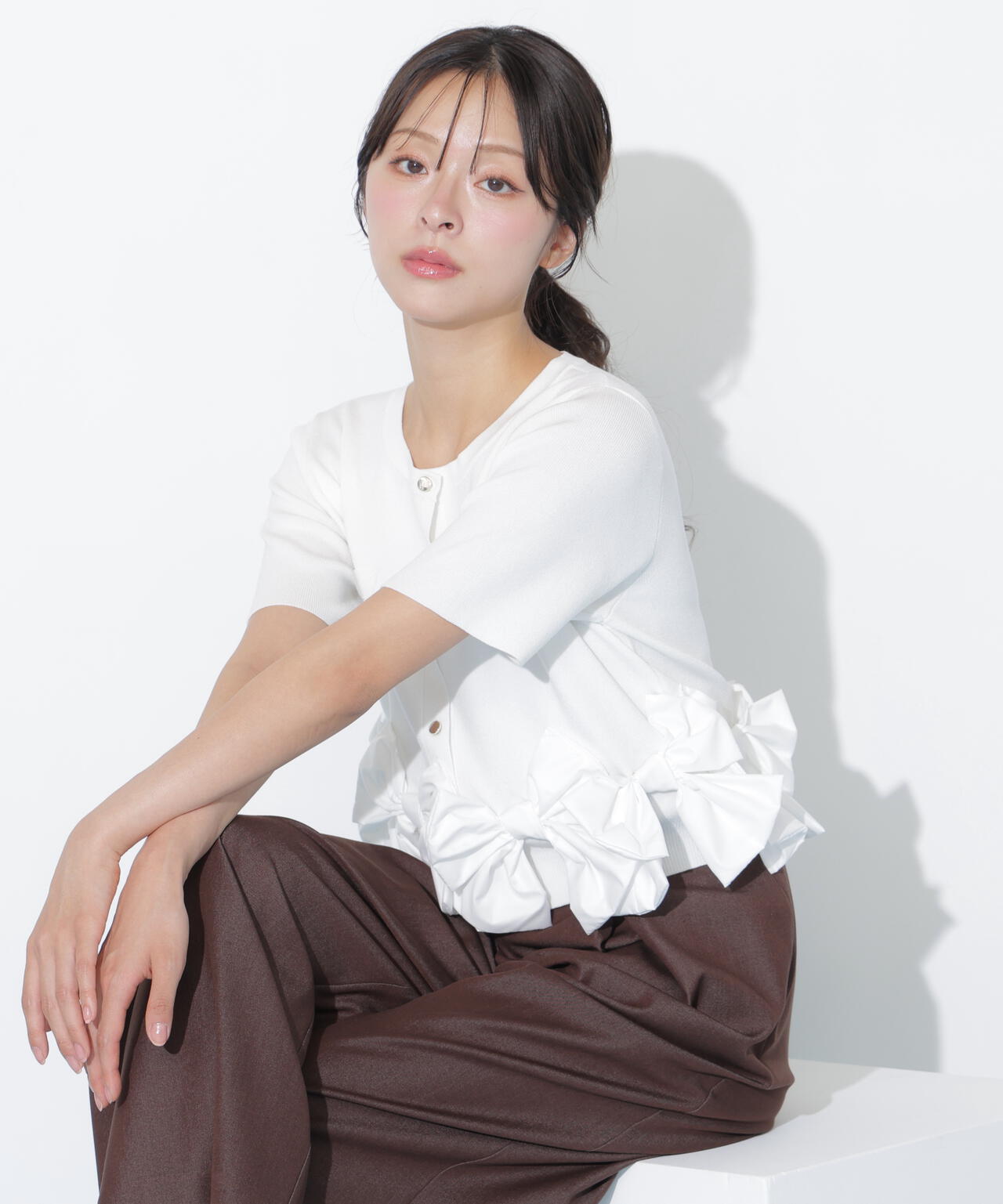 合皮ベルト付ワイドパンツ