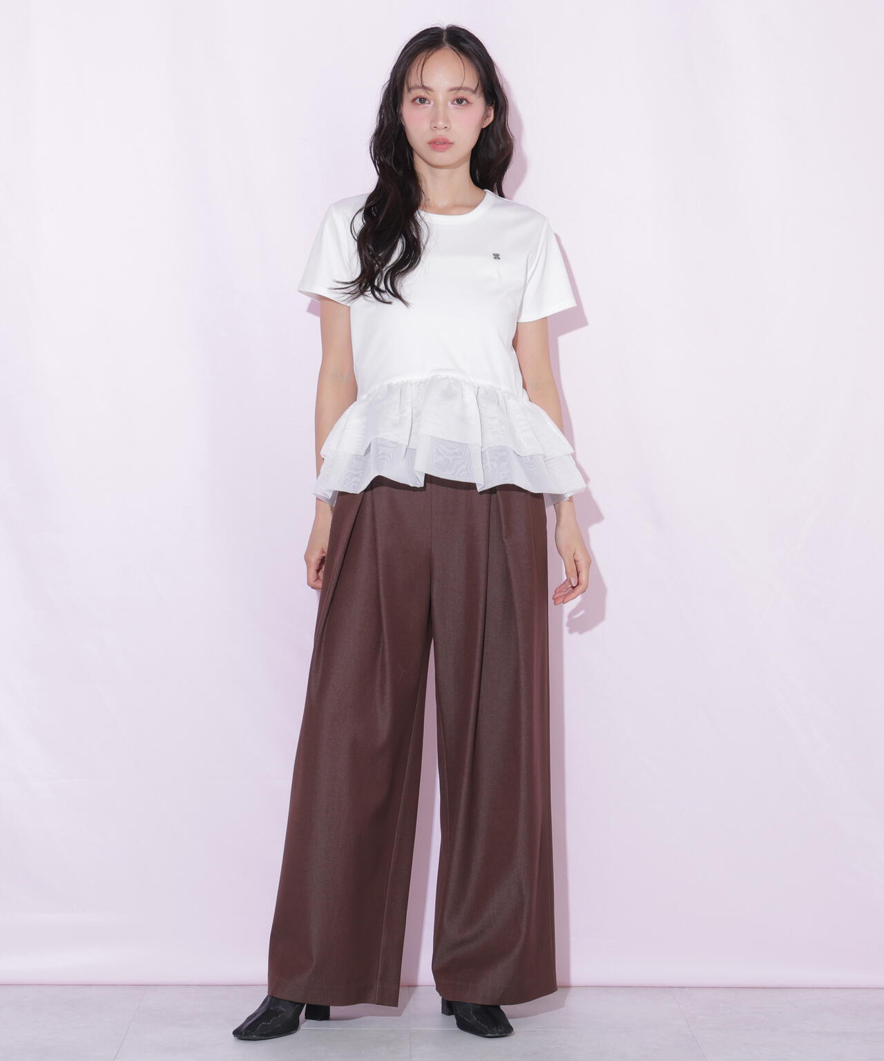 合皮ベルト付ワイドパンツ