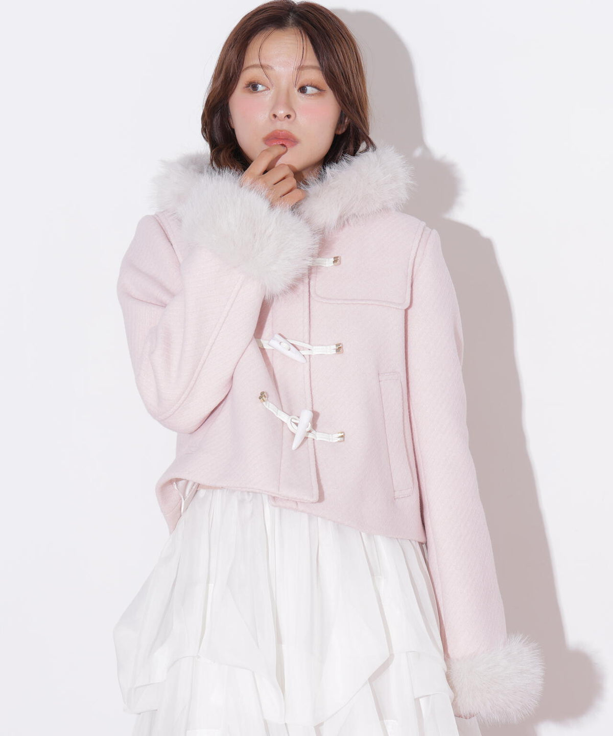 フェイクファー付きショートダッフルコート
