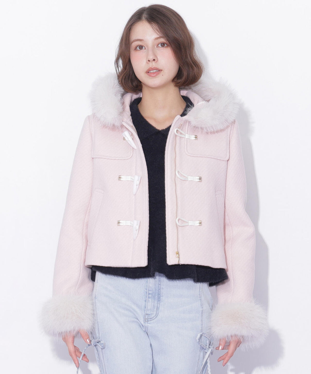 フェイクファー付きショートダッフルコート