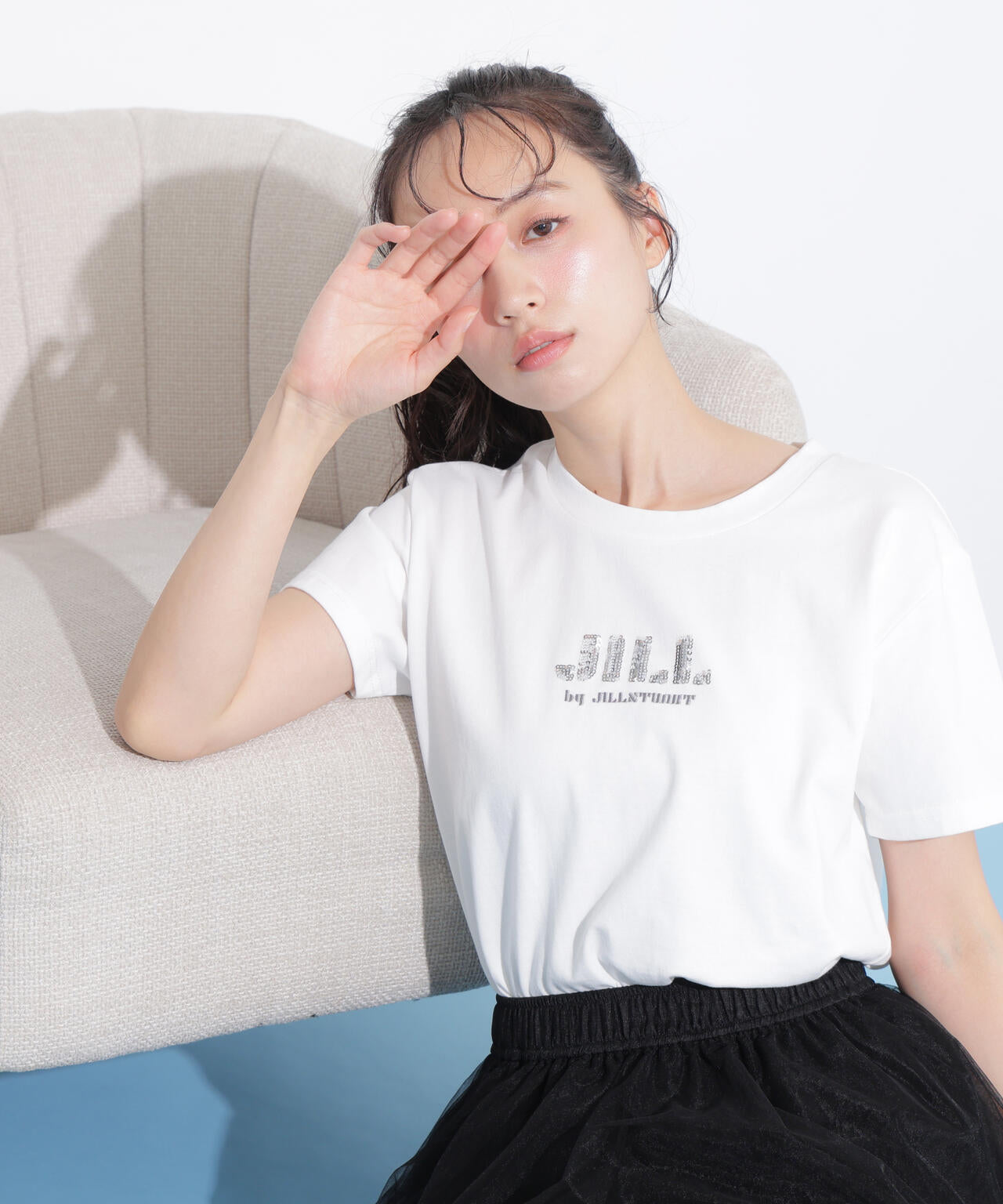 スパンコールロゴ刺繍Tシャツ OC