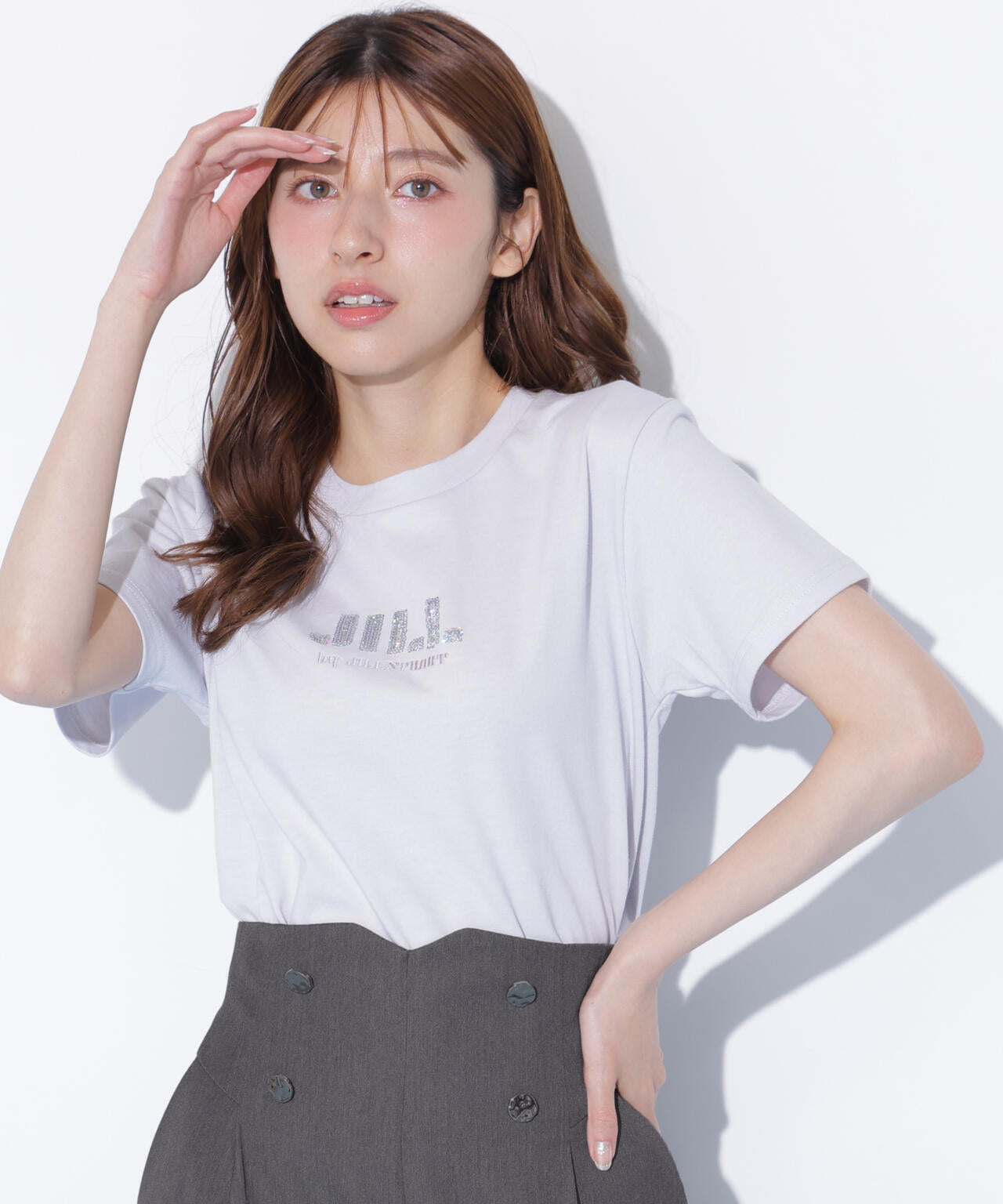スパンコールロゴ刺繍Tシャツ OC