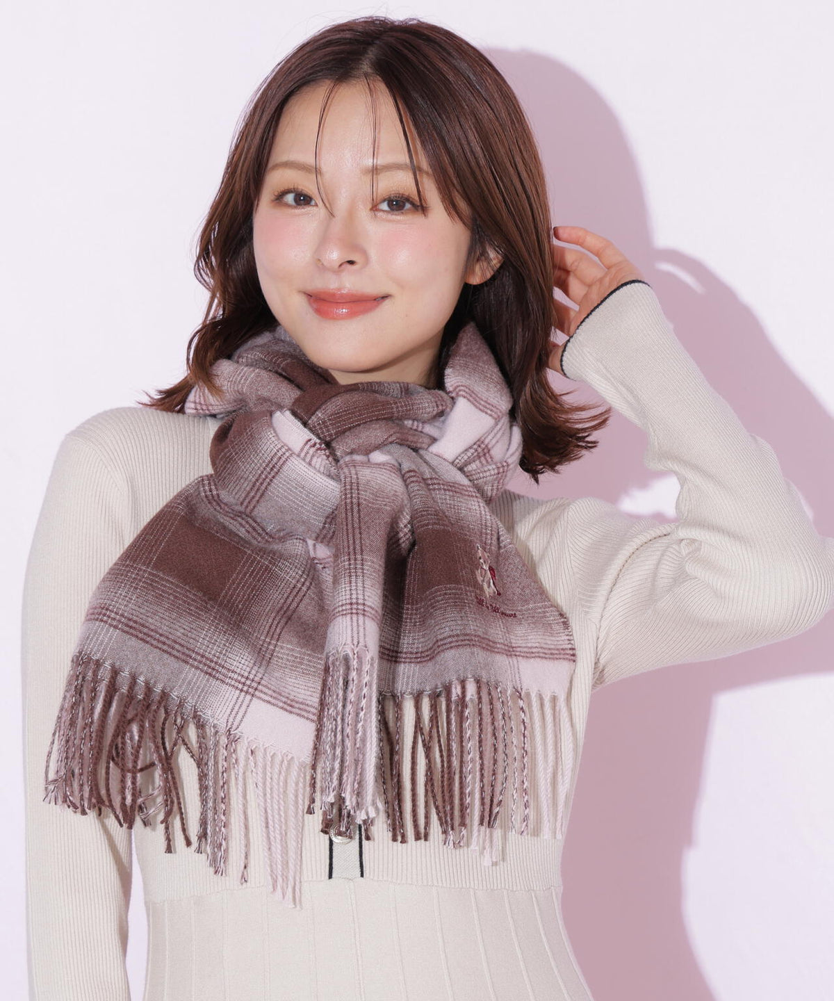 <BEARシリーズ>ベア刺繍チェックストール/マフラー