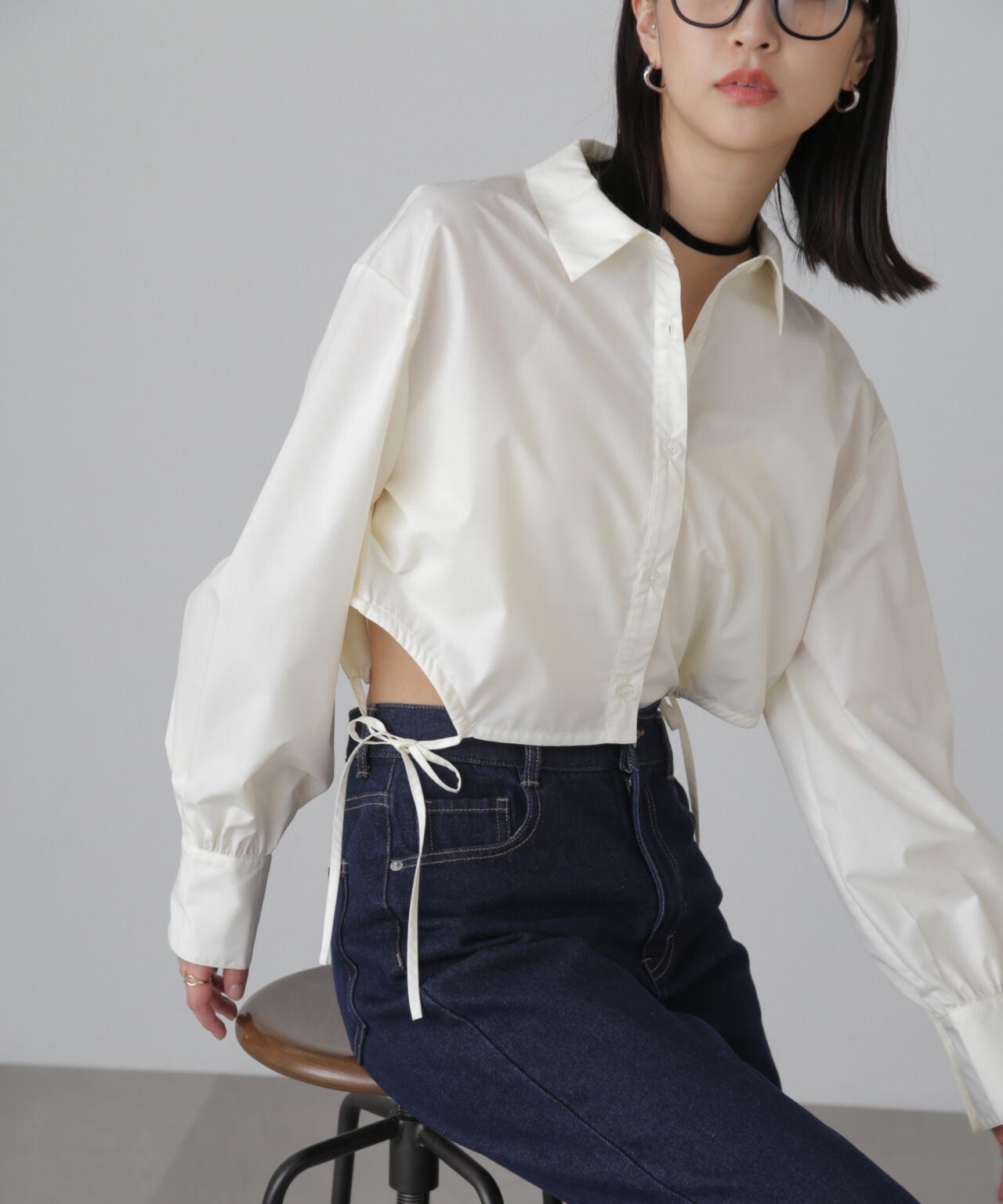 裾ドロストカッティングショート丈シャツ