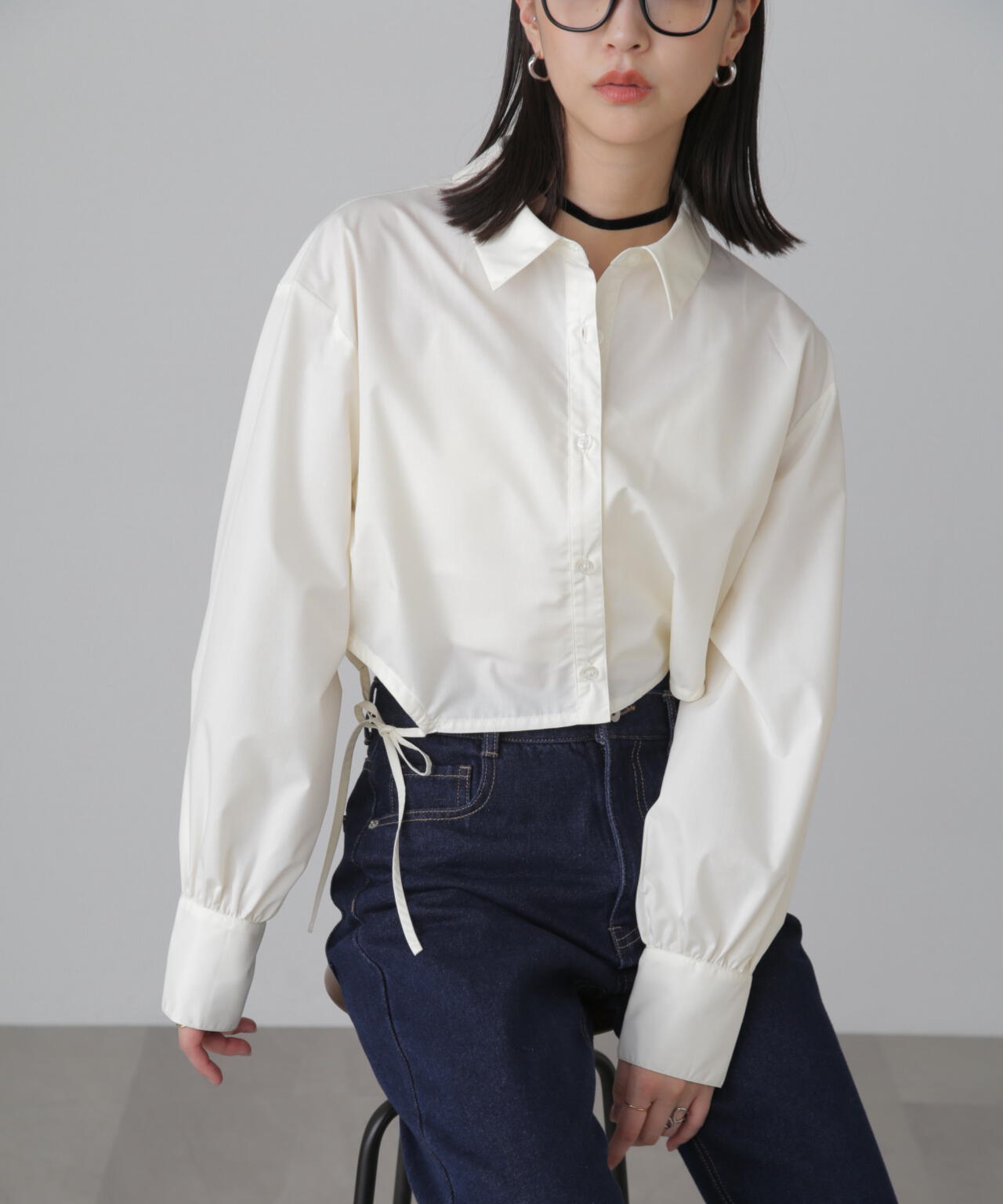 裾ドロストカッティングショート丈シャツ