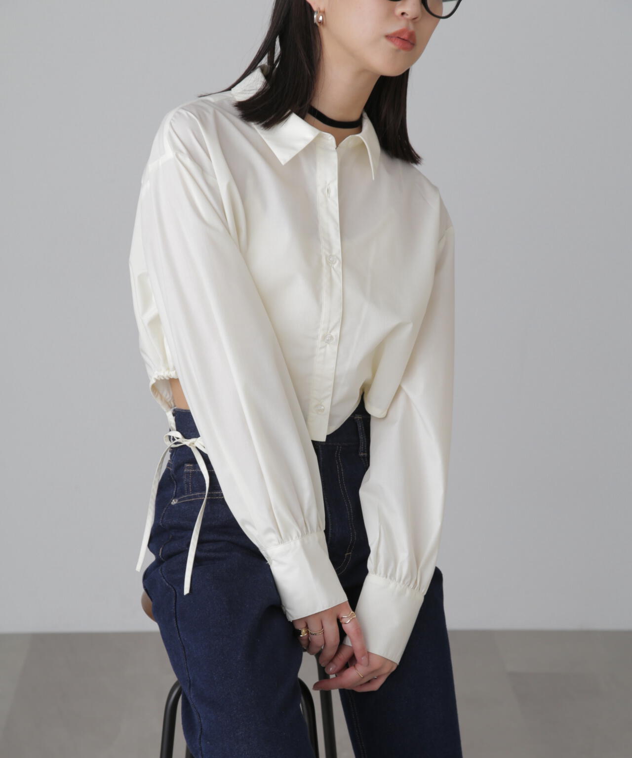 裾ドロストカッティングショート丈シャツ