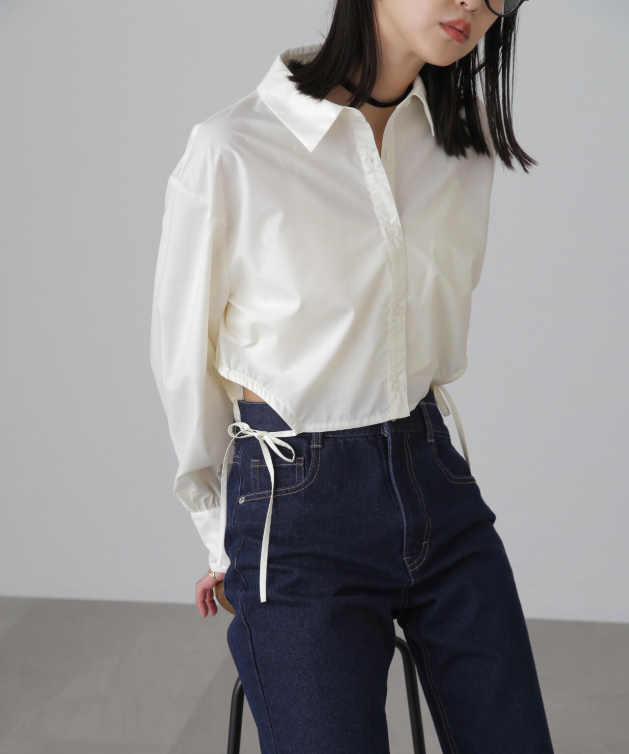 裾ドロストカッティングショート丈シャツ