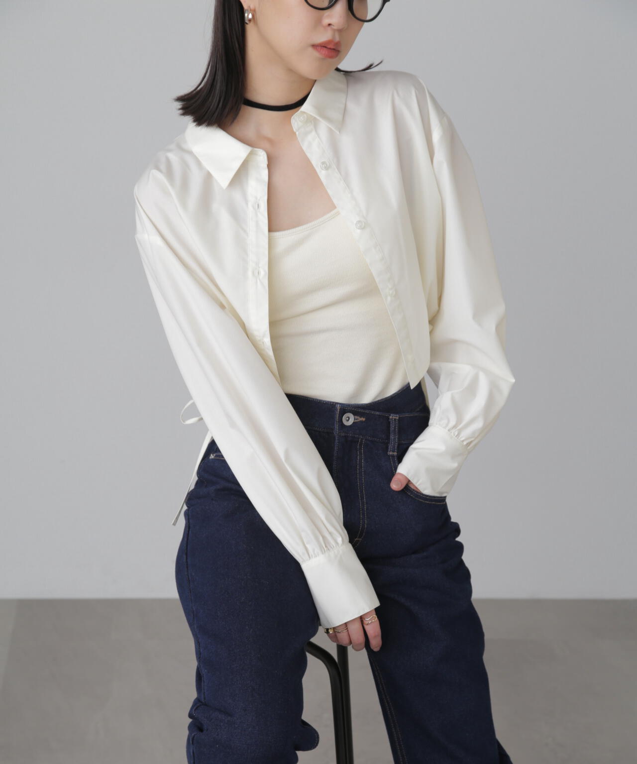 裾ドロストカッティングショート丈シャツ