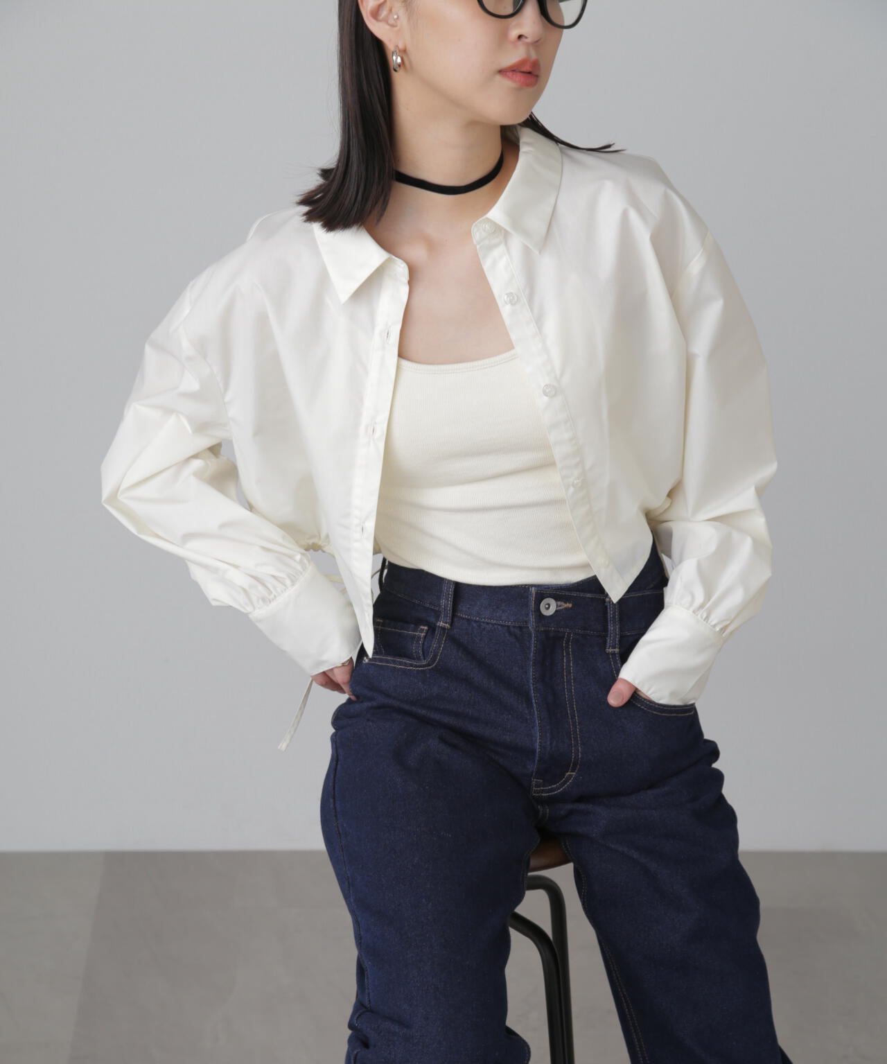 裾ドロストカッティングショート丈シャツ