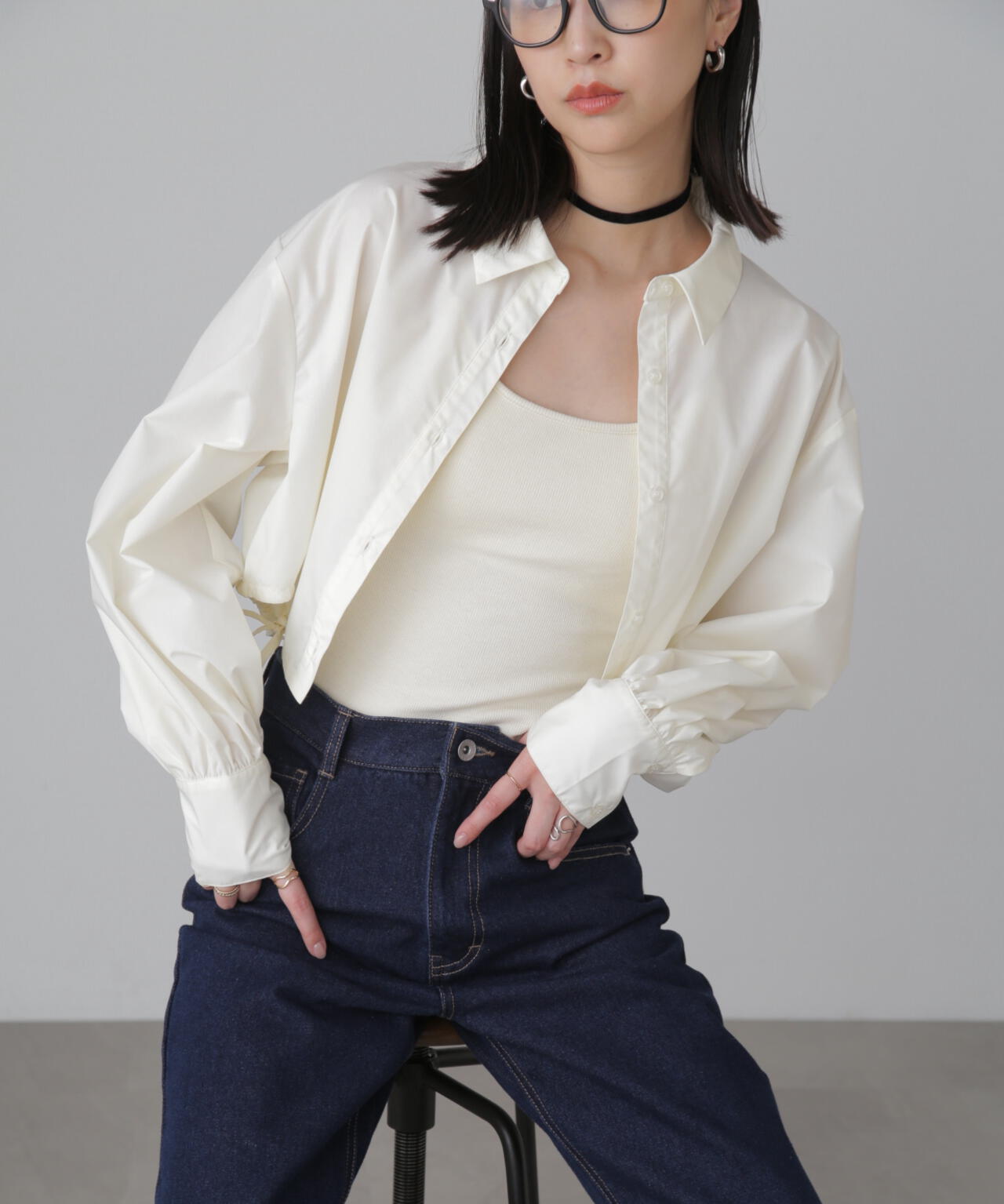 裾ドロストカッティングショート丈シャツ