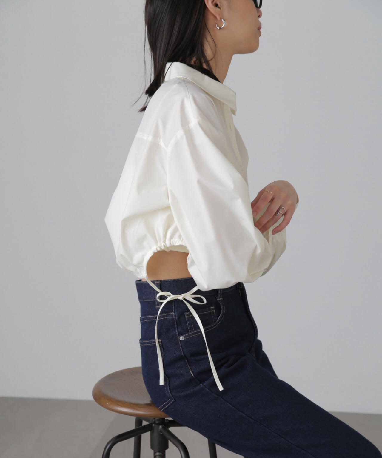 裾ドロストカッティングショート丈シャツ