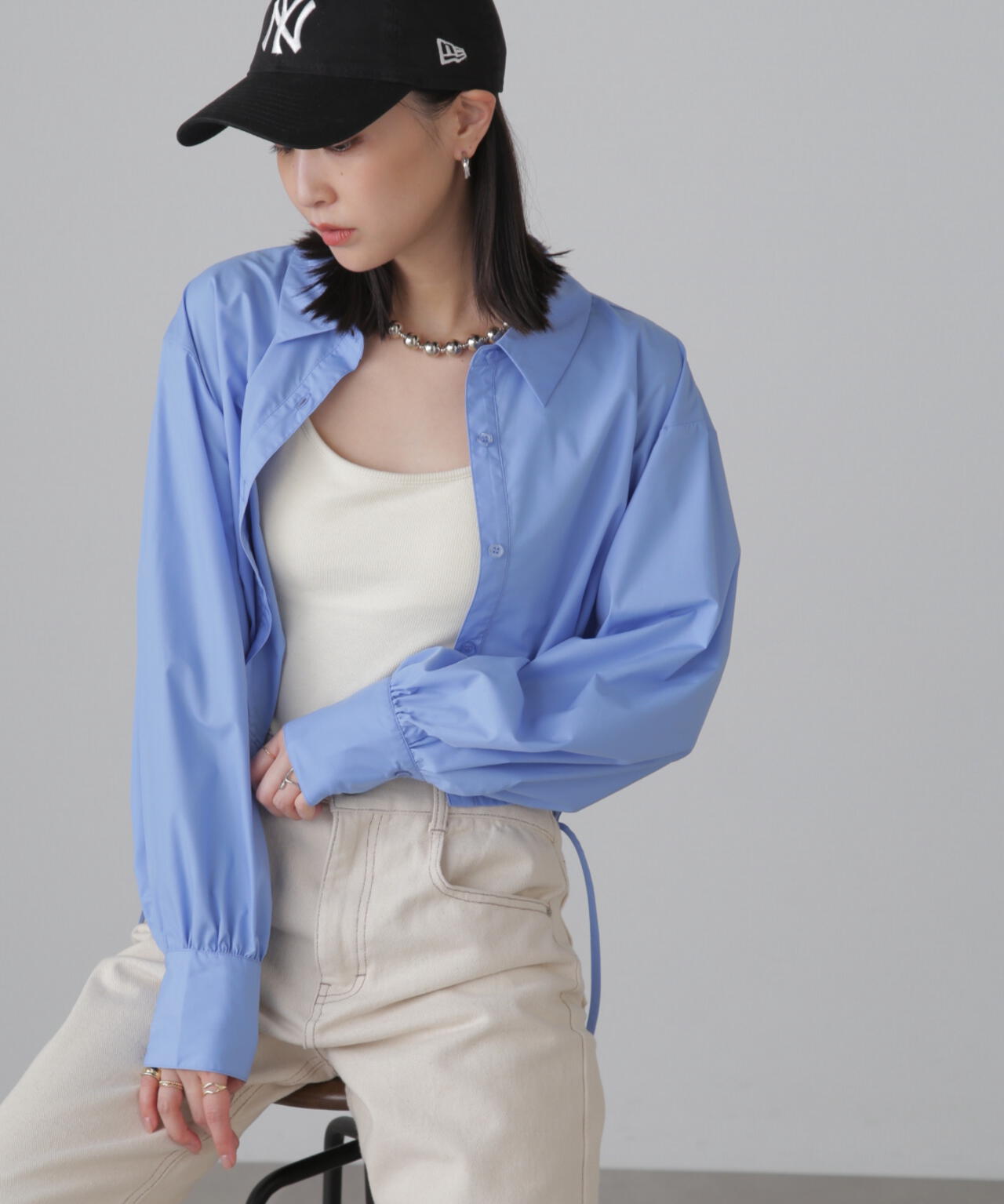 裾ドロストカッティングショート丈シャツ