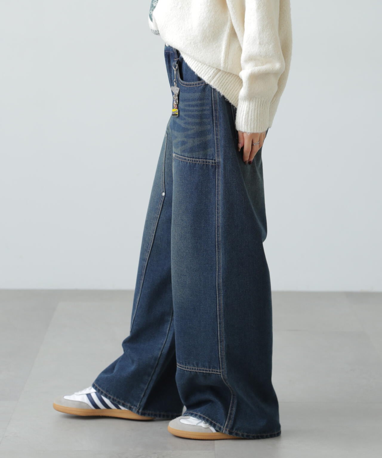 ダブルニーワイドデニムパンツ
