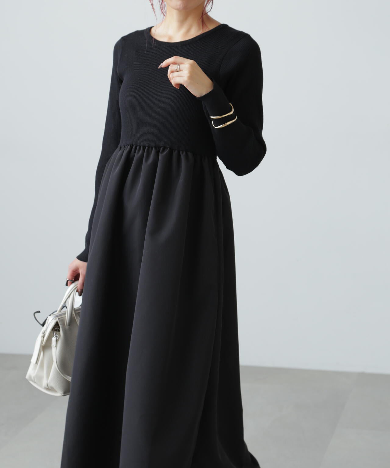 布帛ドッキングクルーネックワンピース