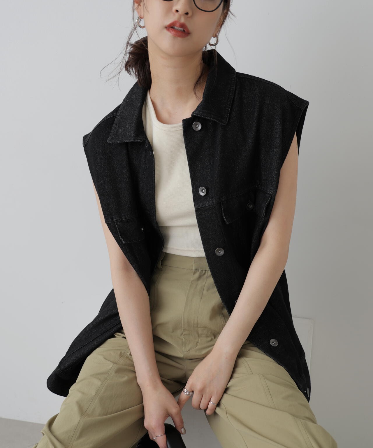 ミドル丈デニムベスト